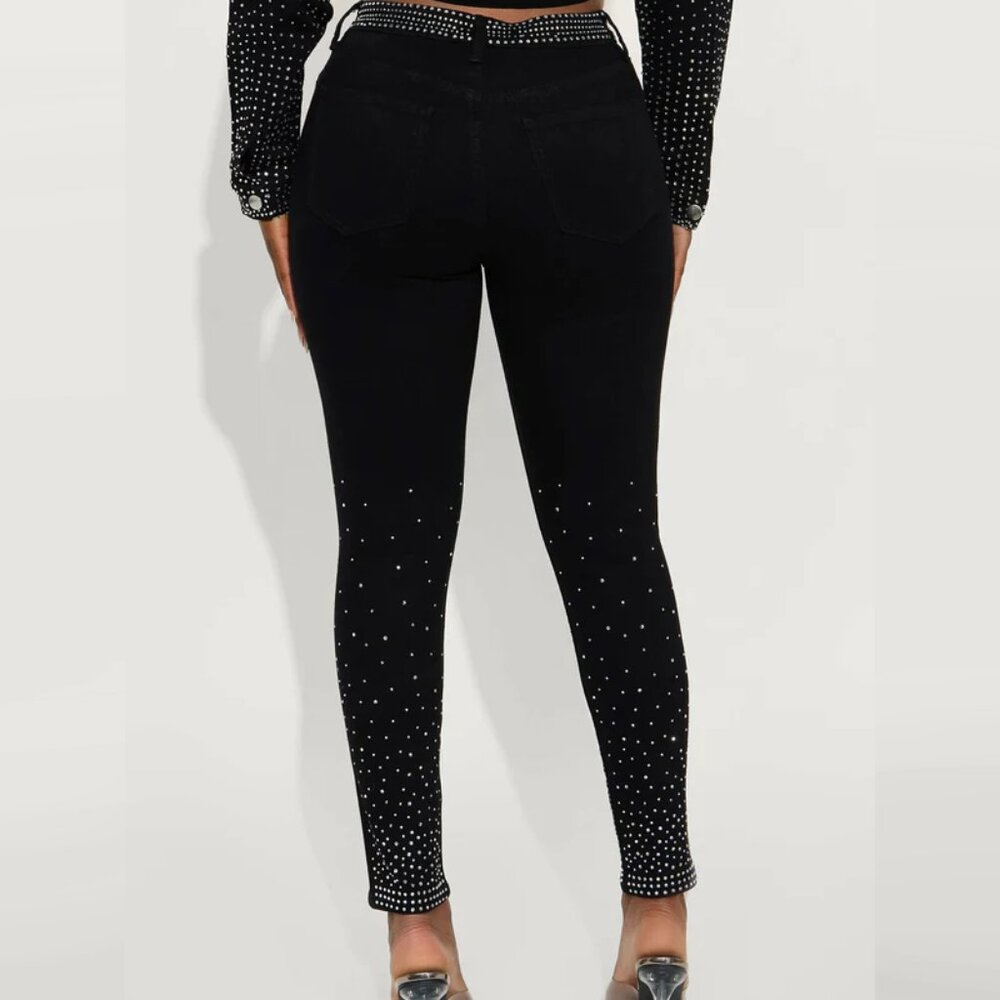 Touch Of Glitz High Rise Rhinestone Embellished Stretch Skinny Jeans - Picture 3 of 5